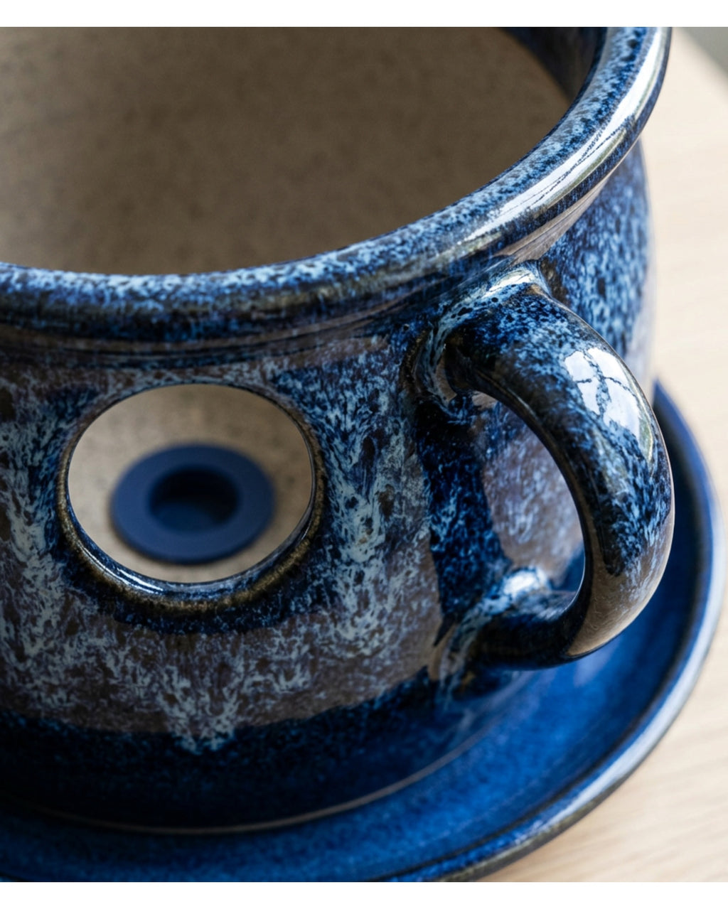 Ymvbk Double Handle Reactive Glaze Ceramic Planter Cobalt - Detail view