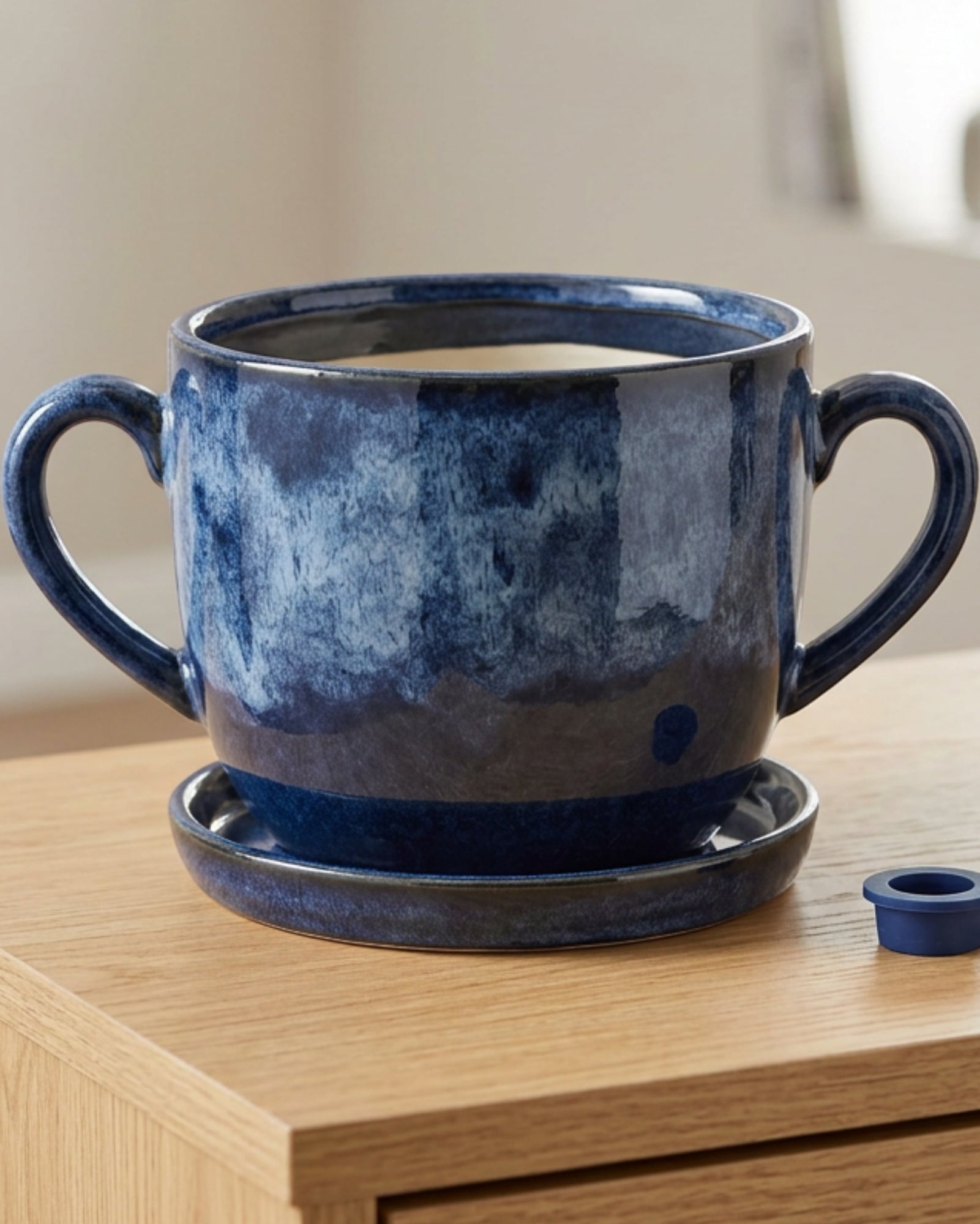 Ymvbk Double Handle Reactive Glaze Ceramic Planter Cobalt - Lifestyle view
