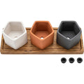 Ymvbk Hexagonal Mini Ceramic Planter Set of 3 with Acacia Tray - Product view
